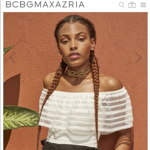 NWT BCBGMAXAZRIA Ruffled Striped-Lace Bodysuit - Picture 1 of 3